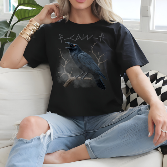 F-CAW-F Funny Crow Halloween T-Shirt - Sarcastic Bird Middle Finger Humor Graphic Tee